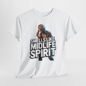 Funny Smells Like Midlife Spirit Graphic Tee, Retro Grunge Parody Shirt, Gen X Humor T-Shirt, Sarcastic Midlife Crisis Shirt