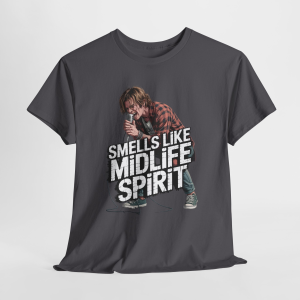 Funny Smells Like Midlife Spirit Graphic Tee, Retro Grunge Parody Shirt, Gen X Humor T-Shirt, Sarcastic Midlife Crisis Gift