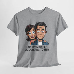 Happily Married According To Her Tee, Sarcastic Humor T-Shirt for Men, Funny T-Shirt, Anniversary Gift